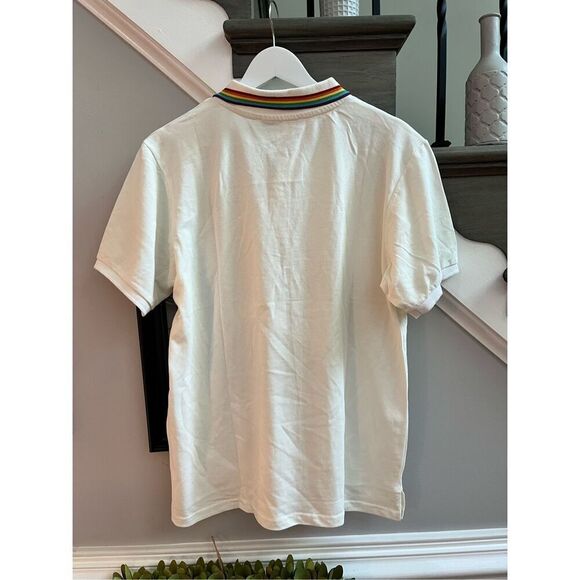 Pride Bunny White Rainbow Trim Polo Shirt sz M NWT LGBTQ - Picture 7 of 8